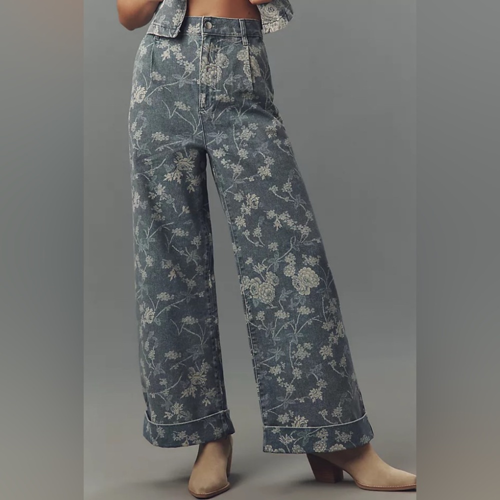 Anthropologie Leon Double Hem High Rise Wide Leg Cuffed Jeans by Pilcro  NWT